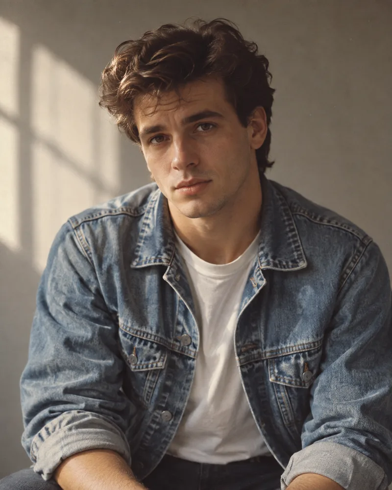 The denim portrait — 1980s portraits AI-created scene reference