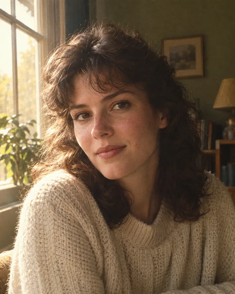 Warm-window portrait — 1980s portraits AI-created scene reference