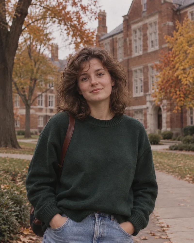 Campus autumn — 1980s yearbook AI-created scene reference