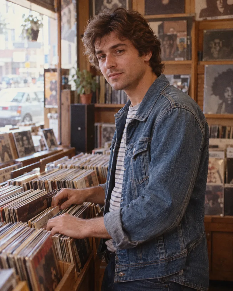 Record-store afternoon — 1980s lifestyle AI-created scene reference