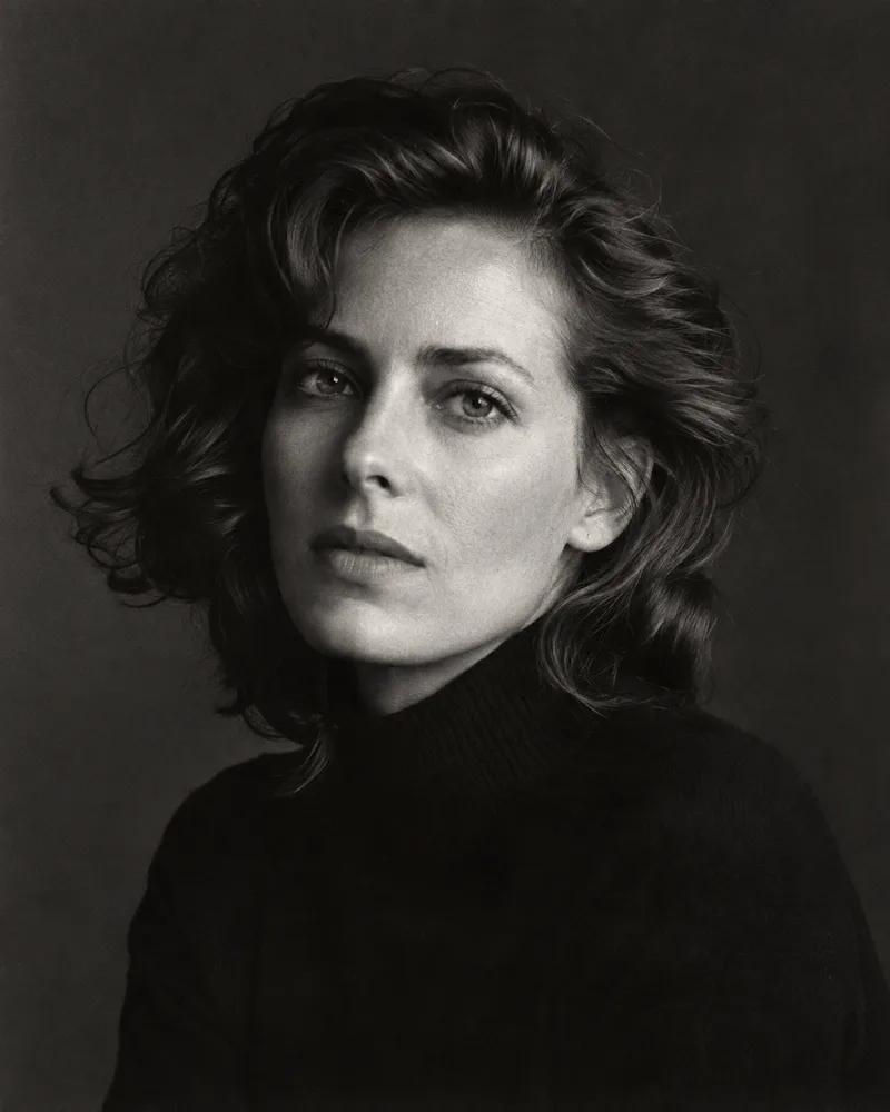 Black-and-white icon — 1980s portraits AI-created scene reference