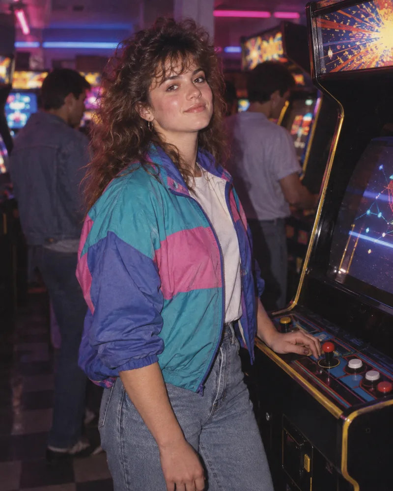 Weekend at the arcade — 1980s lifestyle AI-created scene reference